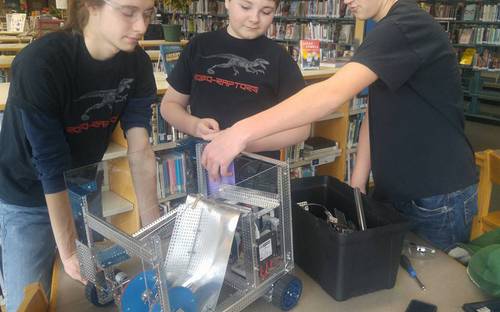 Robo-Raptors team working on their competition robot